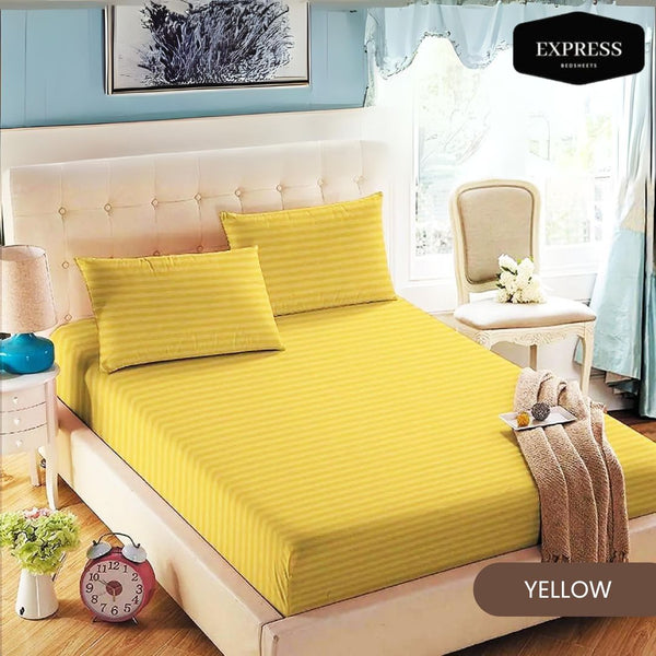 Twill Stripe Cotton Fitted Bed Sheet Queen Size – Yellow