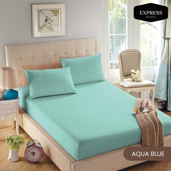 Twill Stripe Cotton Flat Bed Sheet – Aqua Blue