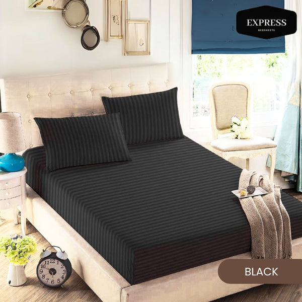 Twill Stripe Cotton Fitted Bed Sheet – Black