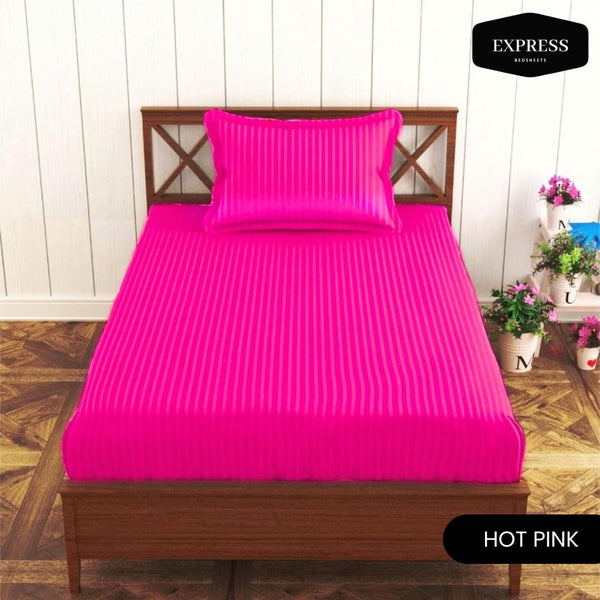 Twill Stripe Cotton Fitted Bed Sheet – Hot Pink