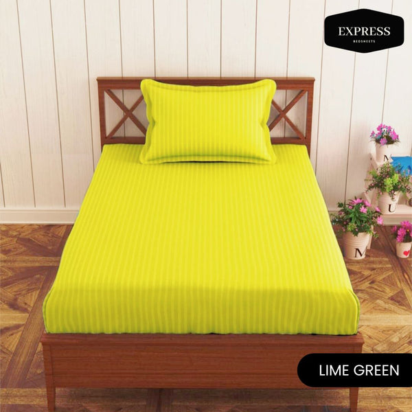 Twill Stripe Cotton Fitted Bed Sheet – Lime Green