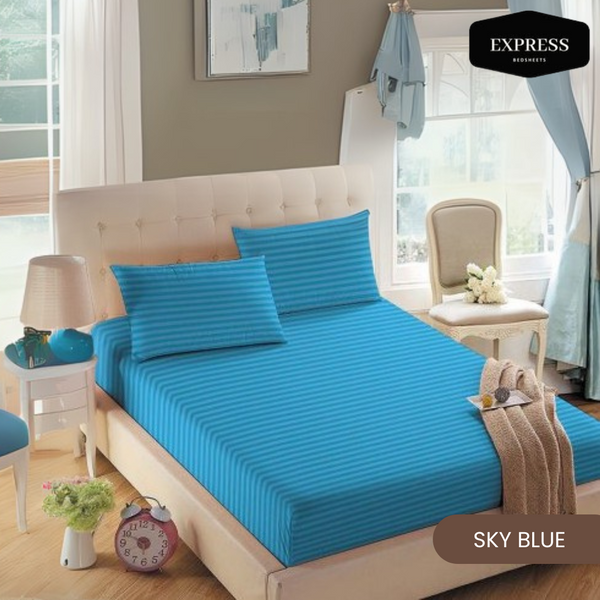 Twill Stripe Cotton Flat Bed Sheet – Sky Blue