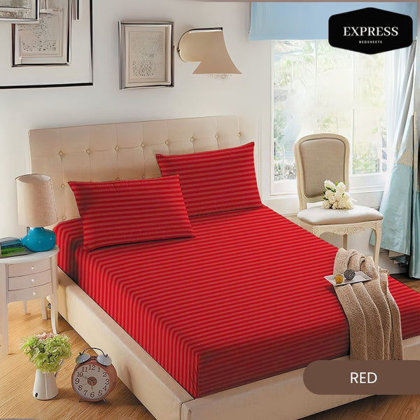 Twill Stripe Cotton Fitted Bed Sheet – Cherry Red