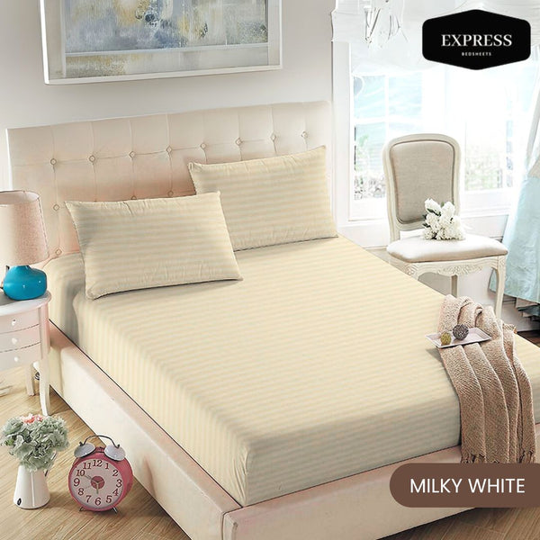 Twill Stripe Cotton Fitted Bed Sheet – Milky White