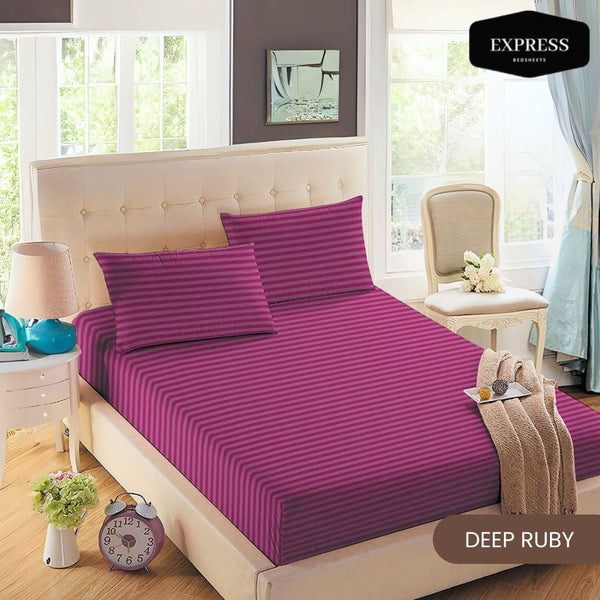 Twill Stripe Cotton Fitted Bed Sheet – Deep Ruby