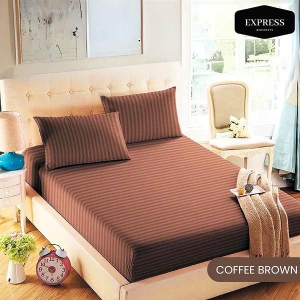 Twill Stripe Cotton Fitted Bed Sheet – Coffee Brown