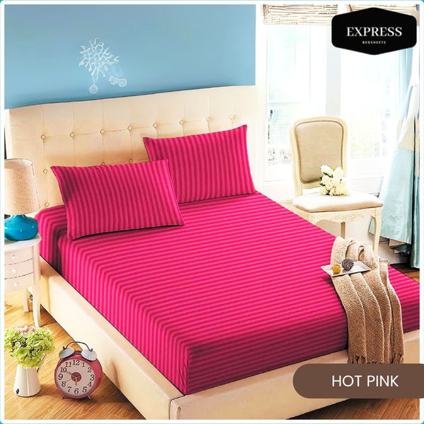 Twill Stripe Cotton Fitted Bed Sheet – Hot Pink