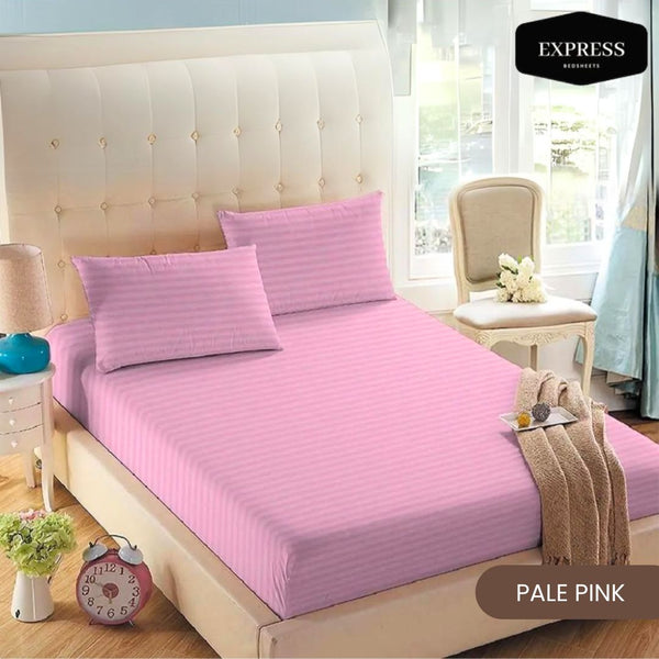 Twill Stripe Cotton Fitted Bed Sheet Queen Size – Pale Pink