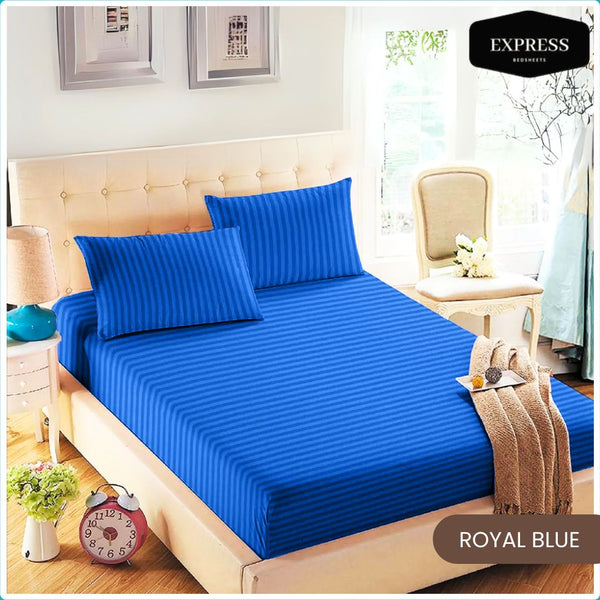 Twill Stripe Cotton Fitted Bed Sheet – Royal Blue