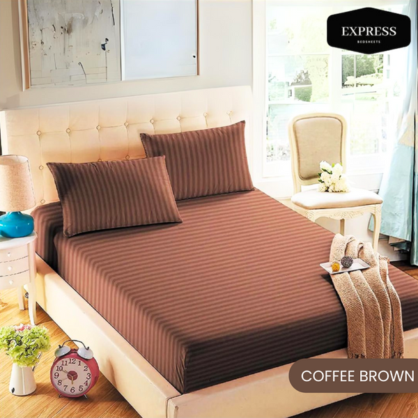 Twill Stripe Cotton Flat Bed Sheet – Coffee Brown