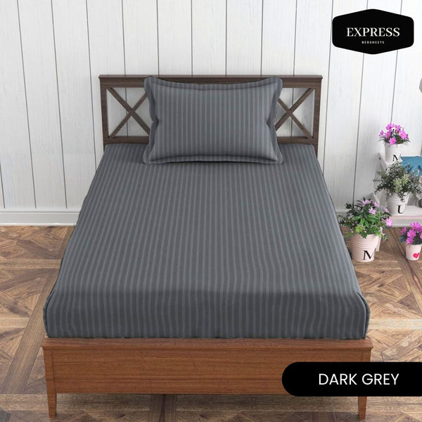 Twill Stripe Cotton Fitted Bed Sheet – Dark Grey