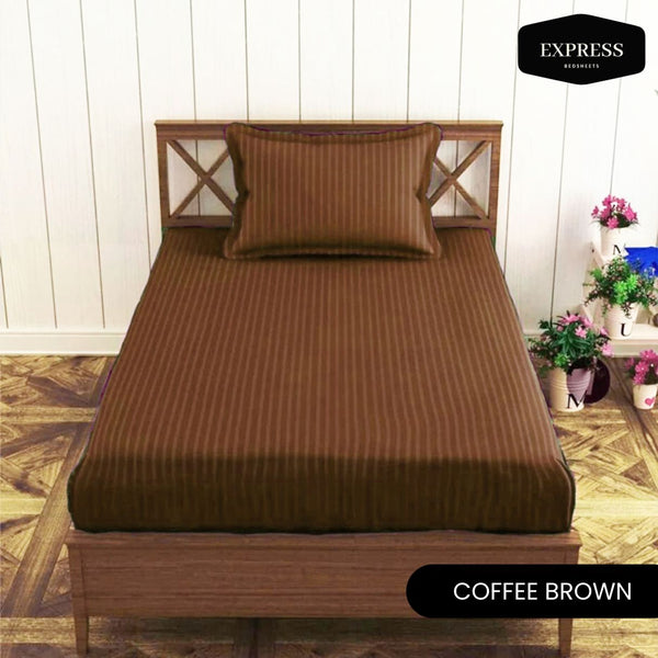 Twill Stripe Cotton Fitted Bed Sheet – Coffee Brown