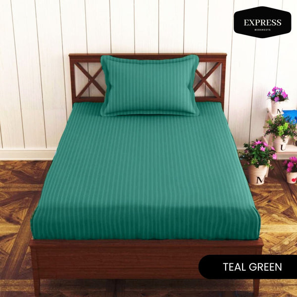 Twill Stripe Cotton Fitted Bed Sheet – Teal Green