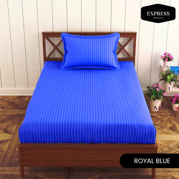 Twill Stripe Cotton Fitted Bed Sheet – Royal Blue