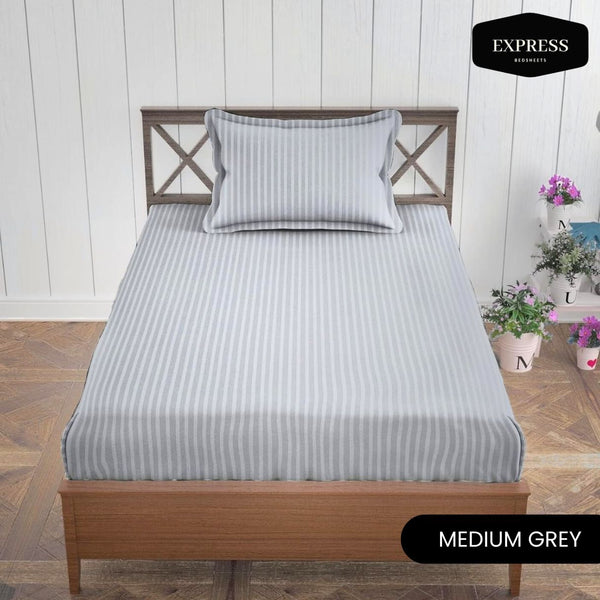 Twill Stripe Cotton Fitted Bed Sheet – Medium Gray