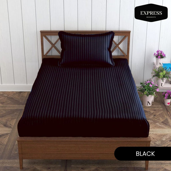 Twill Stripe Cotton Fitted Bed Sheet – Black