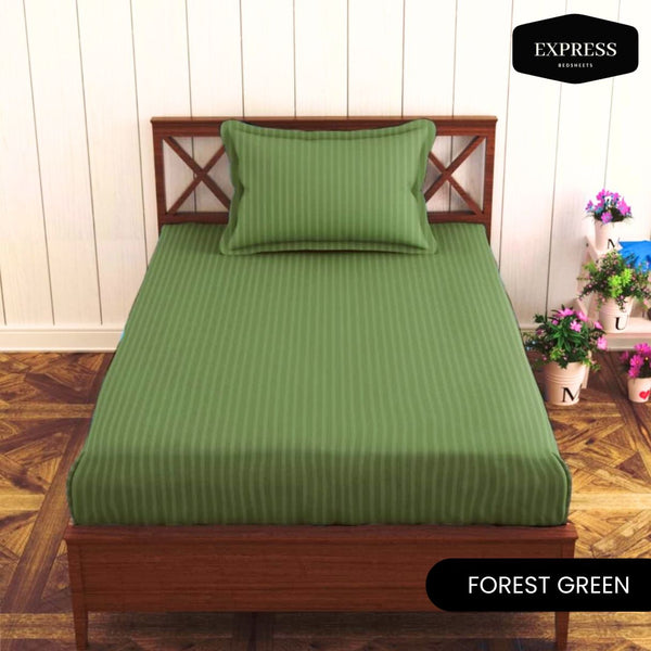 Twill Stripe Cotton Fitted Bed Sheet – Forest Green