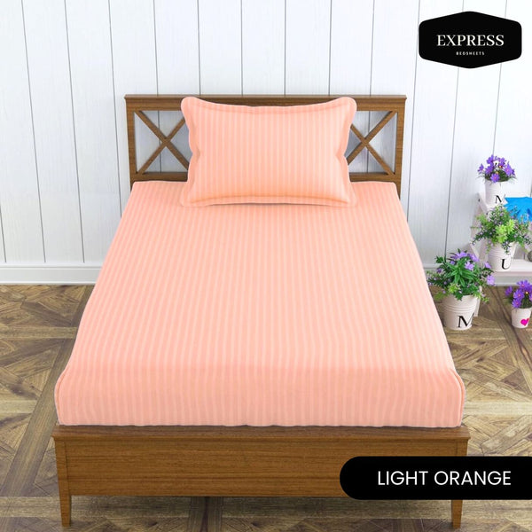 Twill Stripe Cotton Fitted Bed Sheet – Light Orange