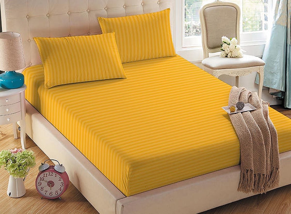 Twill Stripe Cotton Flat Bed Sheet – Mustard Yellow