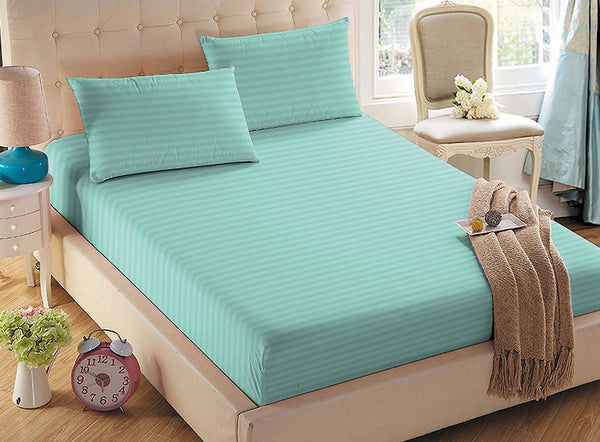 Twill Stripe Cotton Flat Bed Sheet – Aqua Blue