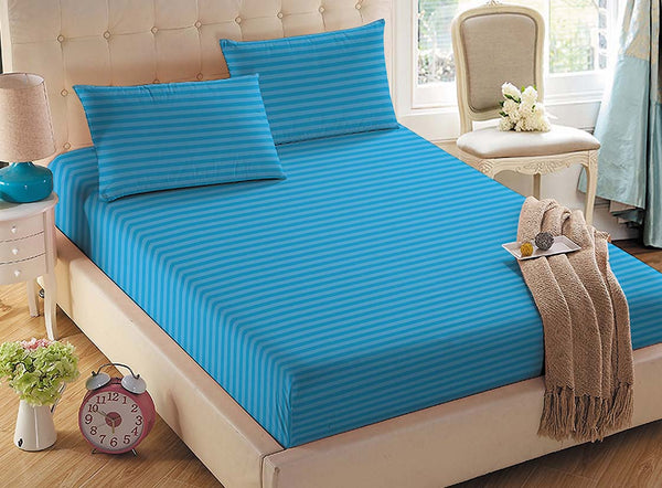 Twill Stripe Cotton Flat Bed Sheet – Sky Blue