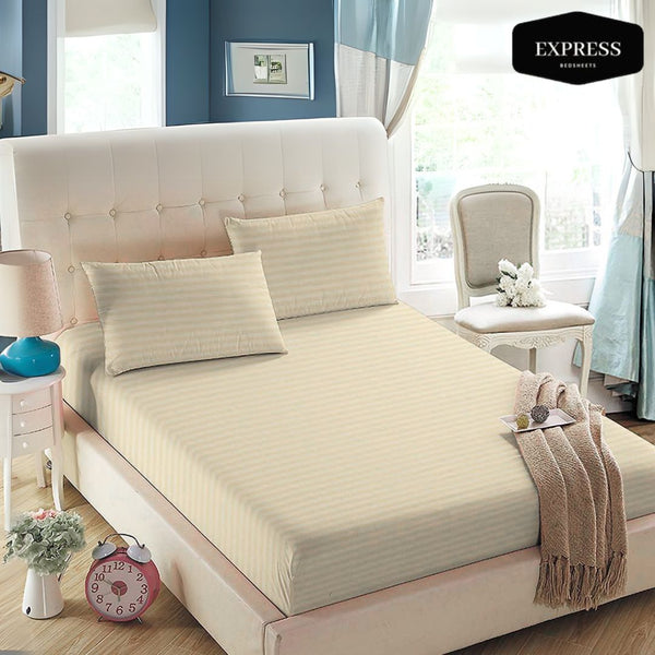 Twill Stripe Cotton Fitted Bed Sheet Queen Size – Milky White