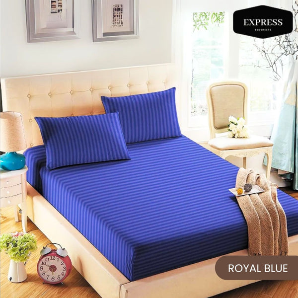 Twill Stripe Cotton Fitted Bed Sheet Queen Size – Royal Blue