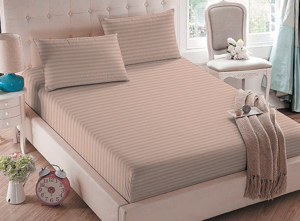 Twill Stripe Cotton Fitted Bed Sheet – Beige