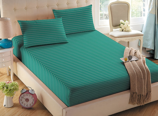 Twill Stripe Cotton Flat Bed Sheet – Teal Green